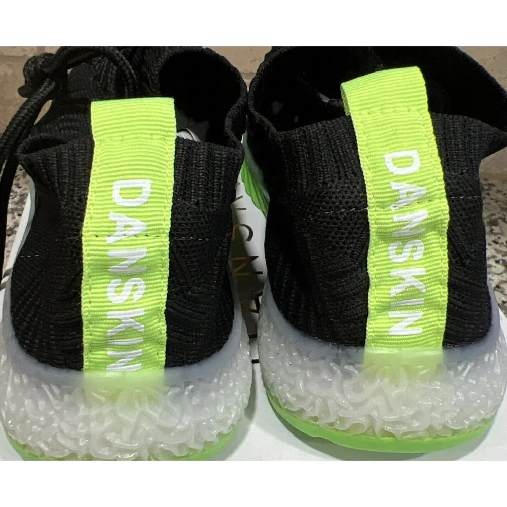 NEW Danskin Now Positive Womens Knit Black Lime Green Lace Up Sneakers Shoes 8.5
